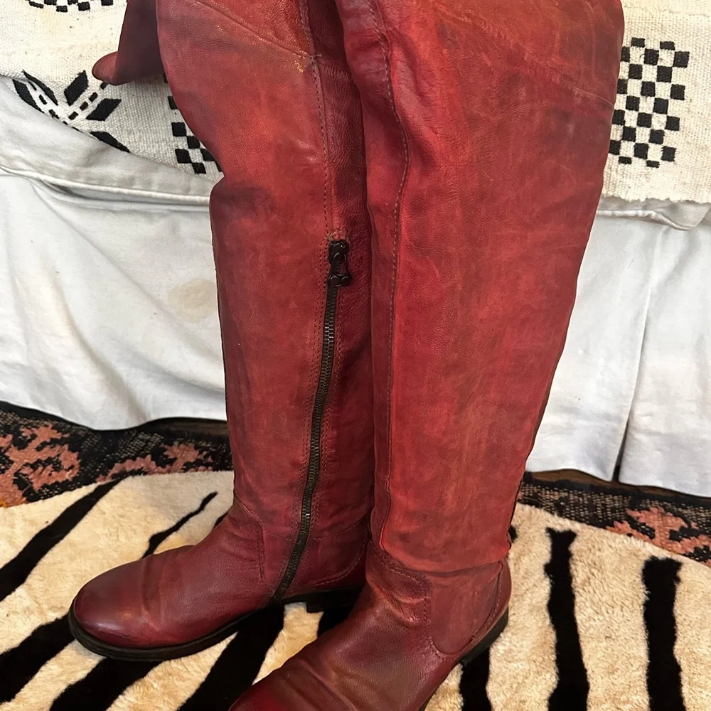 A.S.98 Red Over the Knee Leather Boots - Picture 1 of 7